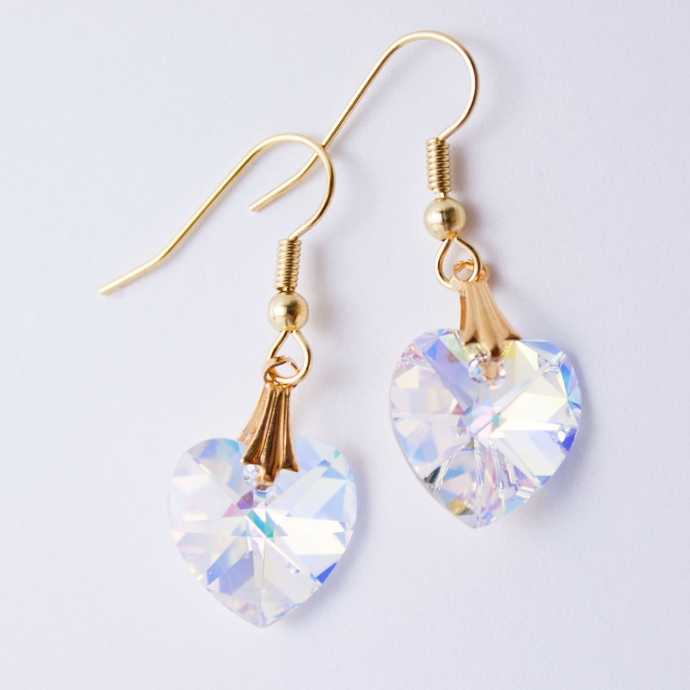 Handmade Crystal Heart Gold Plated Earrings